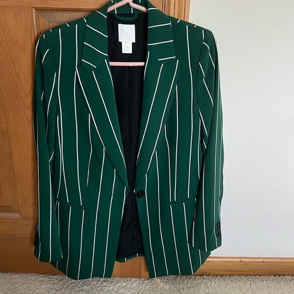 H&M Jackets & Coats Hm Green Stripe Oversized Blazer Poshmark